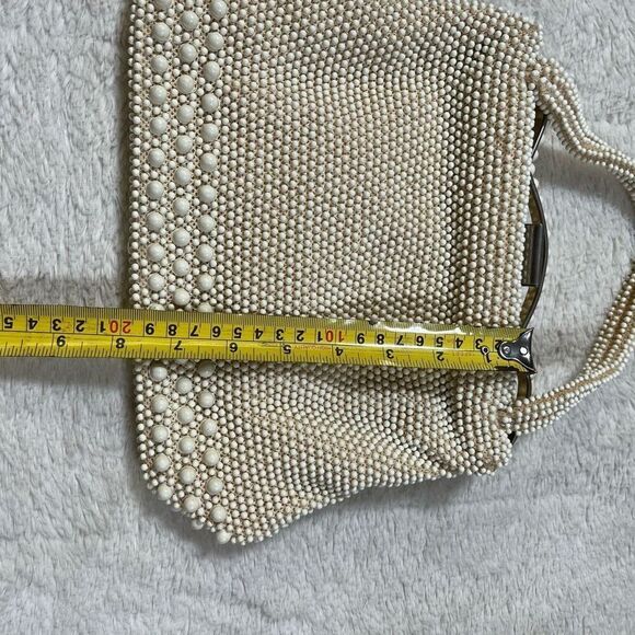 Vintage 1950s Corde Bead Mini Lumured Cream Purse Hand Bag - Picture 8 of 8